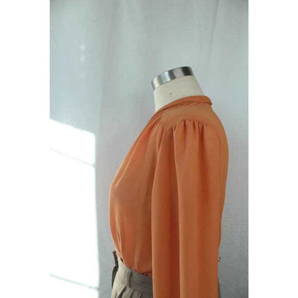 Vintage 50s/60s Orange Sheer Pearl Button-Up Pleated Shirt - Picture 14 of 16
